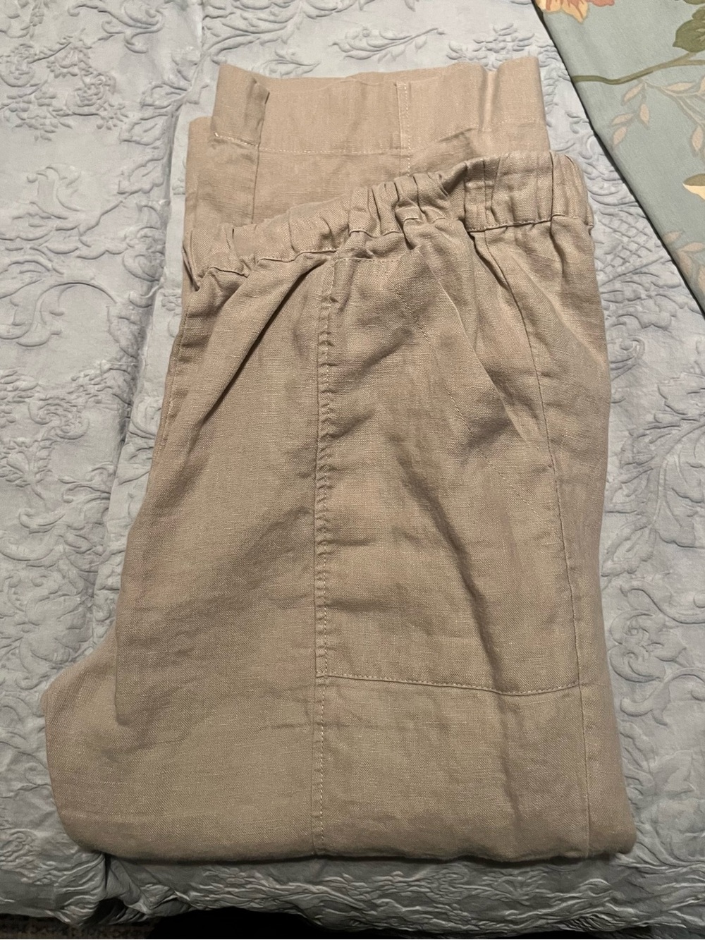 Dennis Wang Linen Light Beige Casual Capris